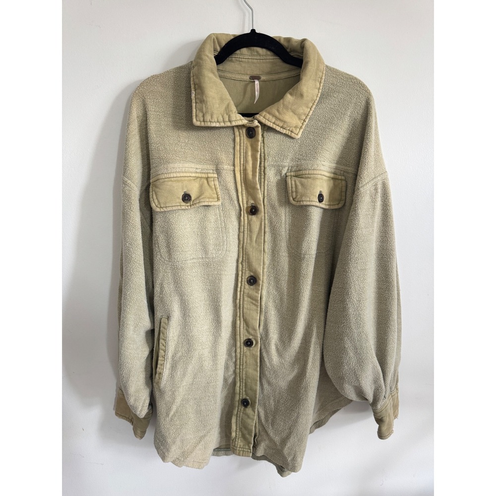 Free People Ruby Jacket Sage Green Fleece Oversized Button Down Shacket Small